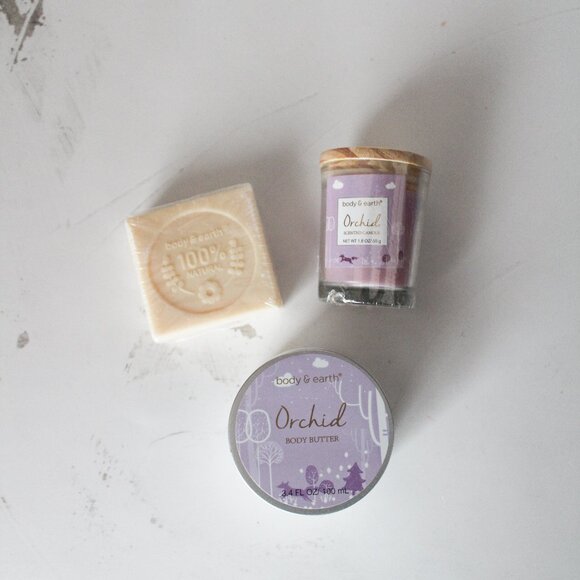 Body & Earth "ORCHID" Spa Bundle: Scented Candle, Soap & Body Butter - NEW - Picture 1 of 6